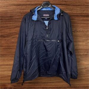Champs Men’s Blue 1/2 Zip Windbreaker/Rain Jacket Pullover with hood. Size XL